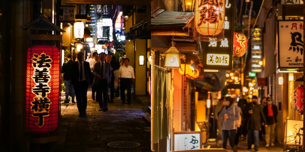 Hozenji Yokocho comes alive at night with diners and revelers.