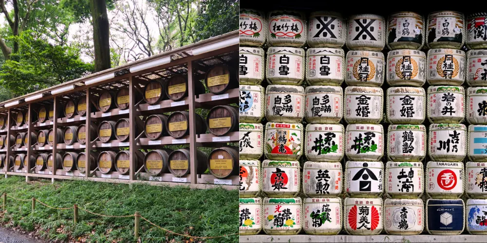 Lots of Wine Barrels and Sake Barrels on the pathway to the shrine